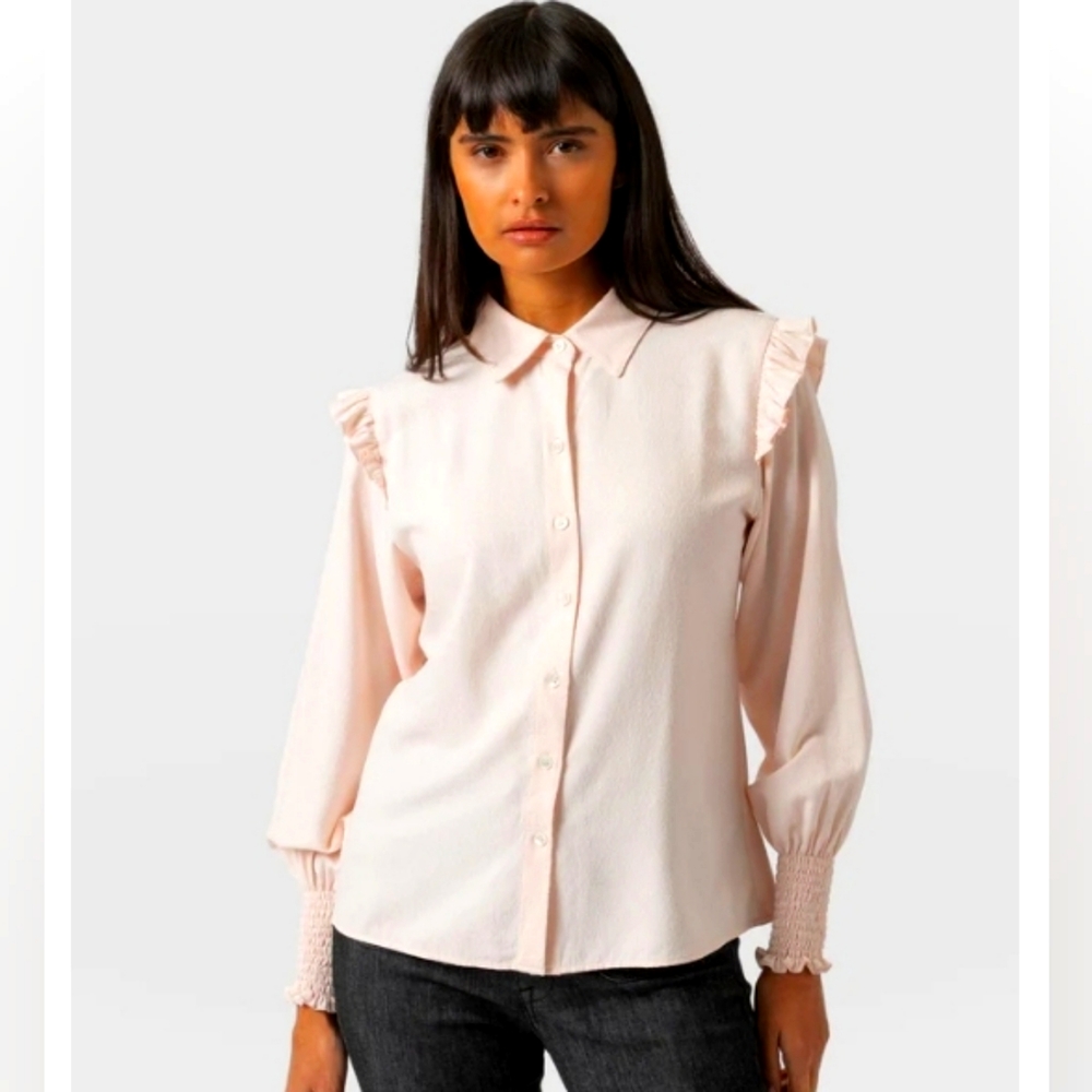 NWT Saint + Sofia London designed Taylor Frill blouse in pastel pink size 10 - Picture 1 of 16